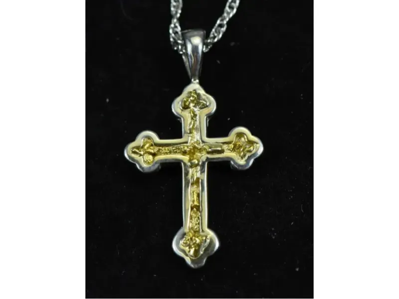 Orocal Gold Nugget Cross Pendant Sterling Silver- PCR7NSS