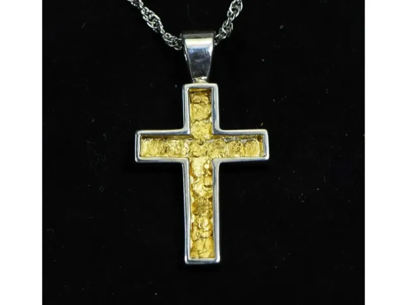 Orocal Gold Nugget Cross Pendant Sterling Silver- PCR21NSS