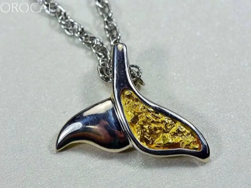 Orocal Gold Nugget Whale Half Tail Pendant - PWT37SNSS