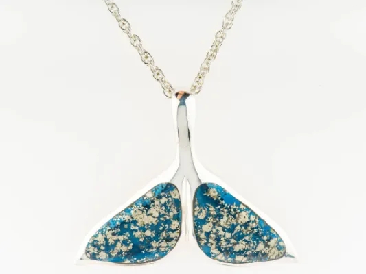 Star Of Alaska Large Covellite Double Fluke Whale Tail Pendant