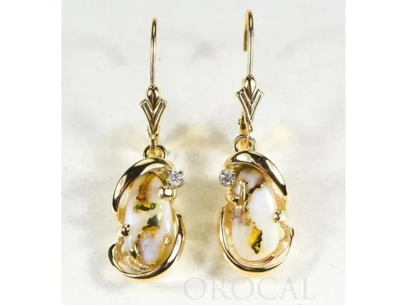 Orocal Gold Quartz Oval Earrings With 1 Diamond- EN784SDQ/LB