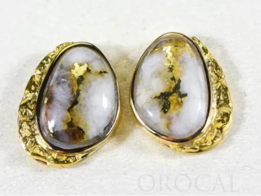 Orocal Gold Quartz and Gold Nugget Stud Earrings  - ESC126Q