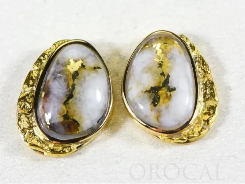 Orocal Gold Quartz and Gold Nugget Stud Earrings  - ESC126Q