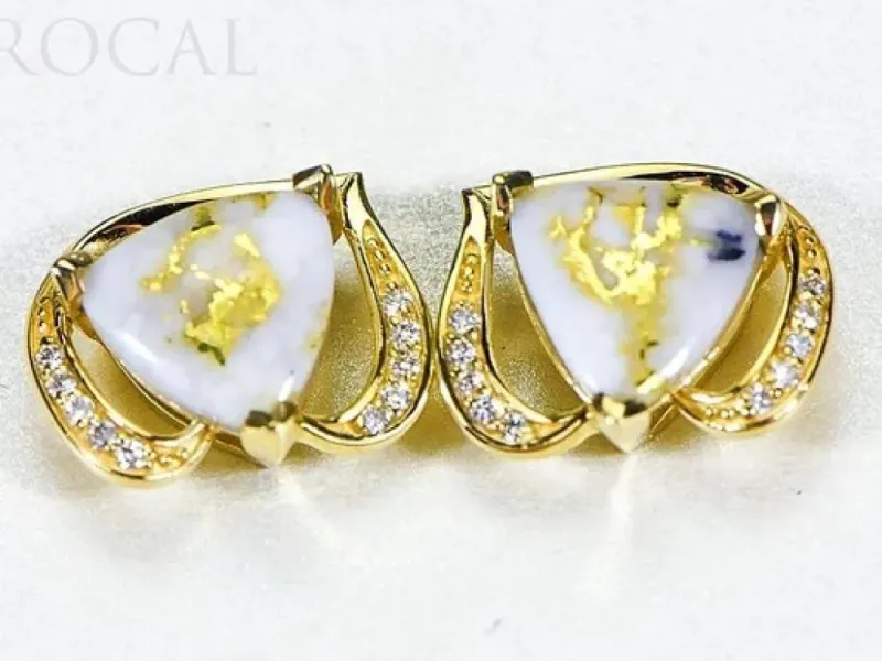 Orocal Gold Quartz Trillion Earrings With Diamonds- EN1134DQ