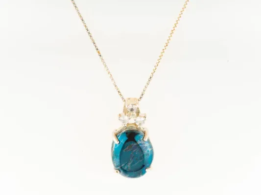 Star Of Alaska Briolette Shape Covellite With White Diamond Inlayed Frame