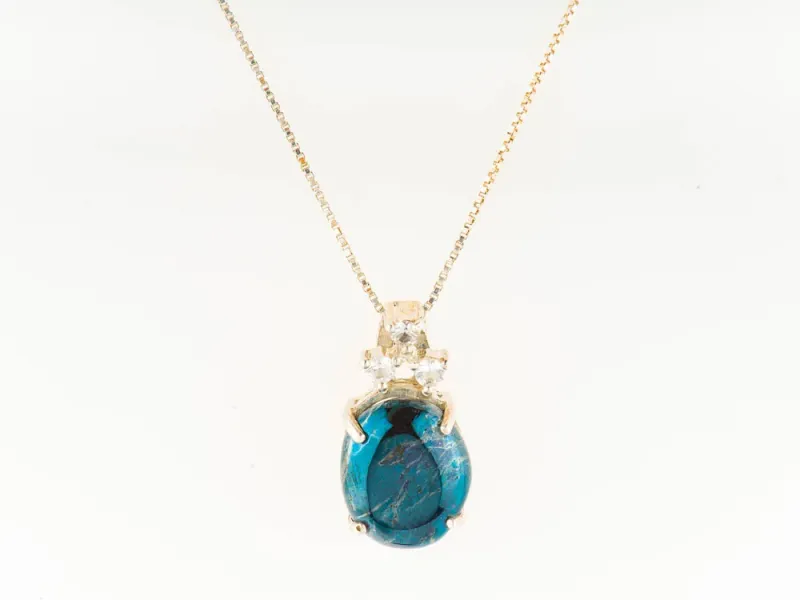 Star Of Alaska Briolette Shape Covellite With White Diamond Inlayed Frame