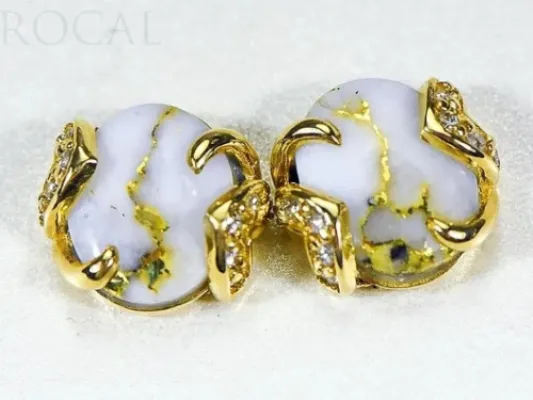 Orocal Gold Quartz Round Earrings With Diamonds- EN1133DQ