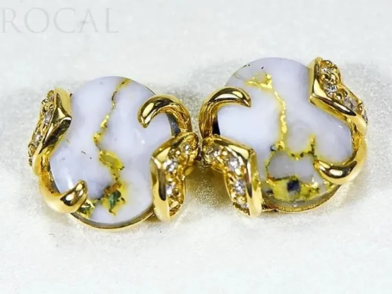 Orocal Gold Quartz Round Earrings With Diamonds- EN1133DQ