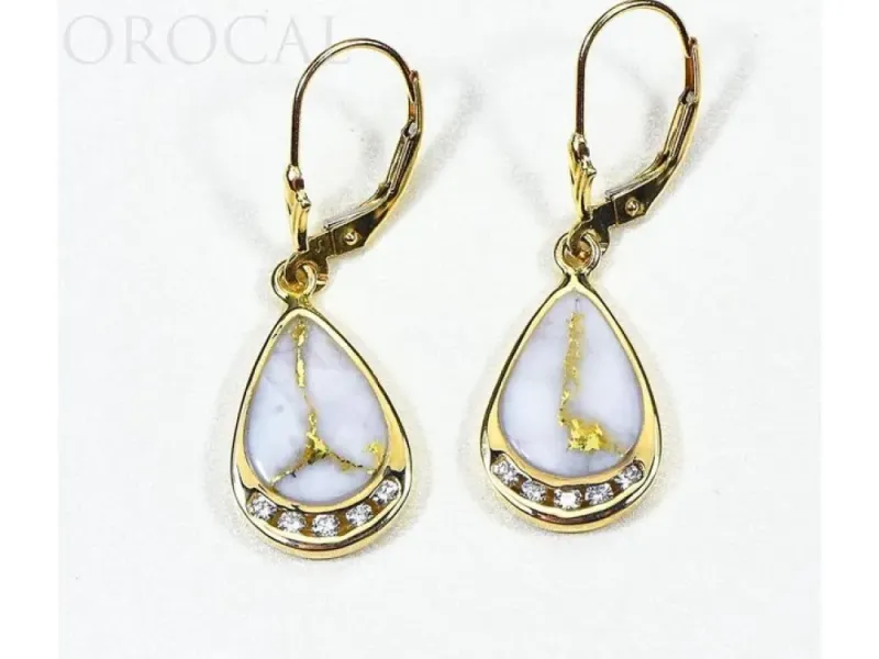 Orocal Gold Quartz Teardrop Earrings With Diamonds - EN1088DQ/LB