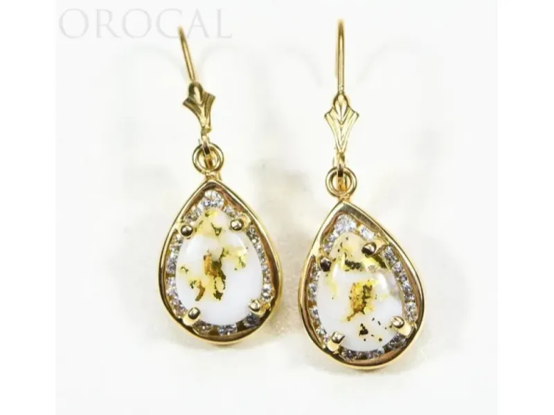 Orocal Gold Quartz Teardrop Earrings With Diamonds - EN630D60Q/LB