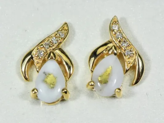 Orocal Gold Quartz Teardrop Earrings With Diamonds - EN792SDQ