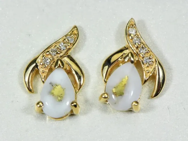 Orocal Gold Quartz Teardrop Earrings With Diamonds - EN792SDQ