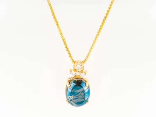 Star Of Alaska Oval Covellite Pendant With Three White Diamonds