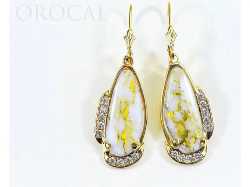 Orocal Gold Quartz Long Oval Earrings With Diamonds - EN1106SDQ/LB