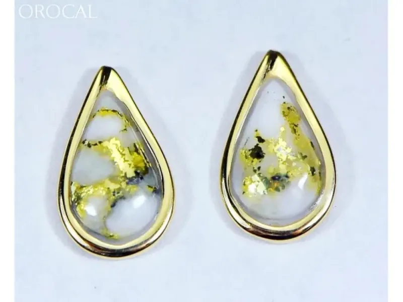 Orocal Gold Quartz Teardrop Stud Earrings - EN433Q