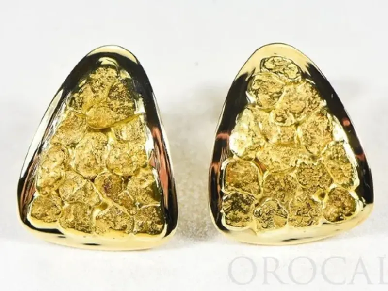 Orocal Gold Nugget Rounded Rectangular Earrings - EH25