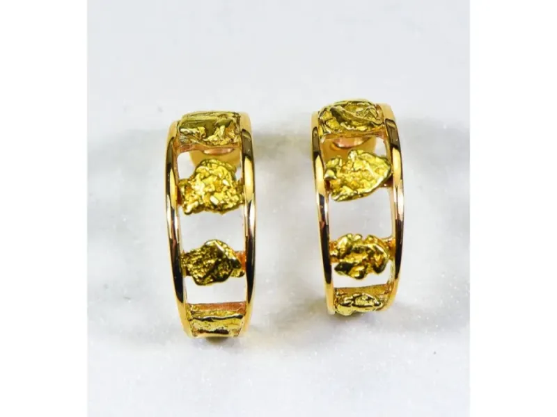 Orocal Gold Nugget Hoop With Natural Nugget Earrings - EH20