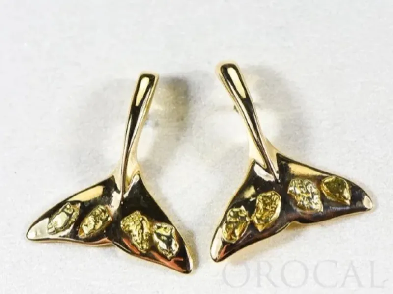 Orocal Gold Nugget Whale Tail Earrings With Nugget Chunks- EWT101