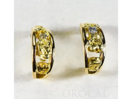 Orocal Gold Nugget Hoop Natural Earrings With 1 Diamond- EAJ030D