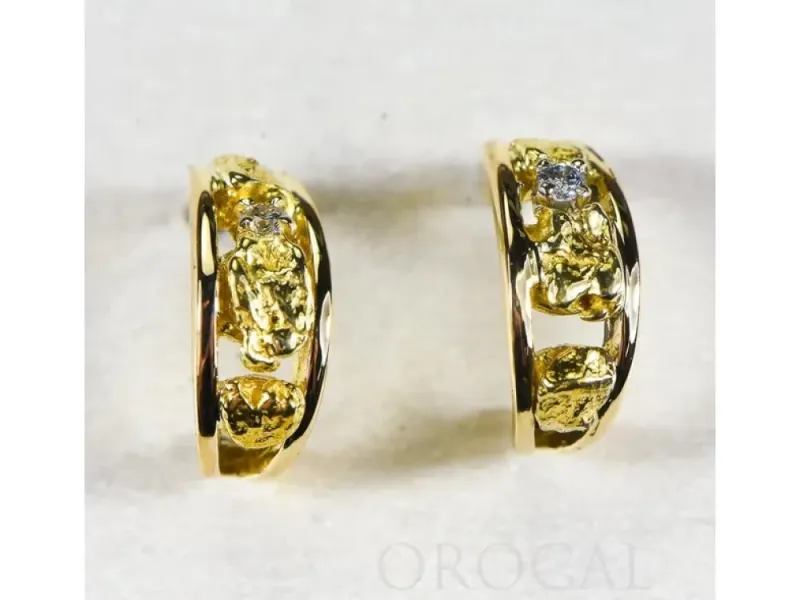Orocal Gold Nugget Hoop Natural Earrings With 1 Diamond- EAJ030D