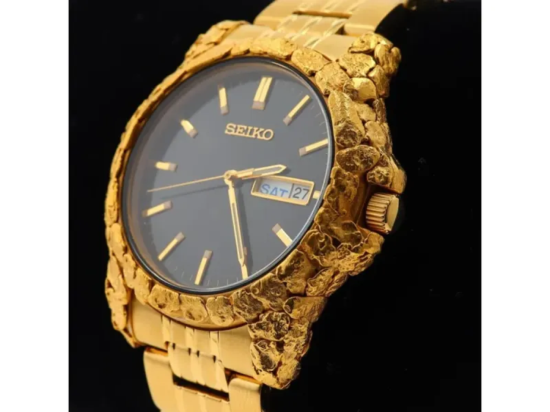 Orocal Seiko Gold Nugget Overlay Watch