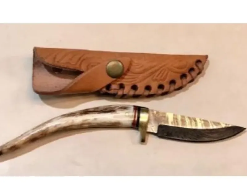 ANTLER TIP DAMASCUS BLADE KNIFE