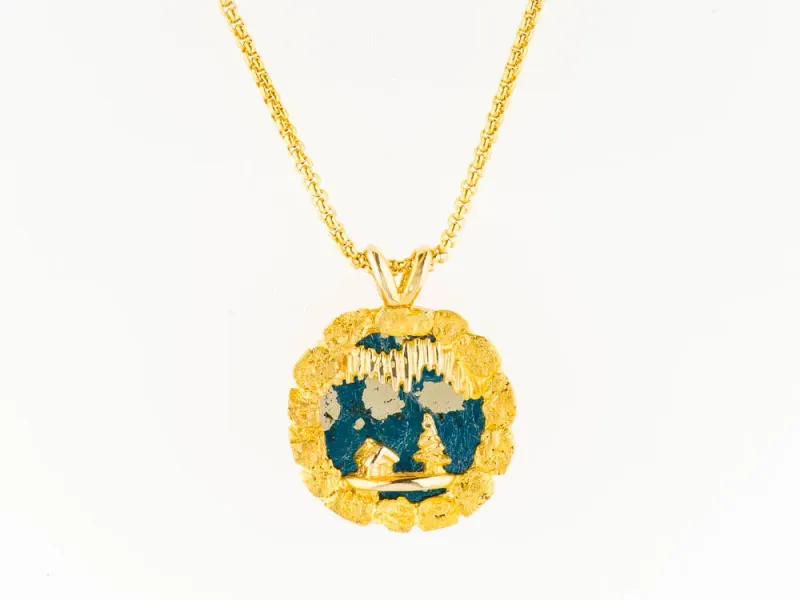 Star Of Alaska Small Covellite Gold Scenery Inlay With Decorative Round Frame - Small (15mm)