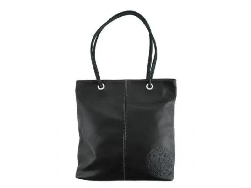 Embossed Genuine Leather Tote Bag Raven or Eagle Design (Raven)