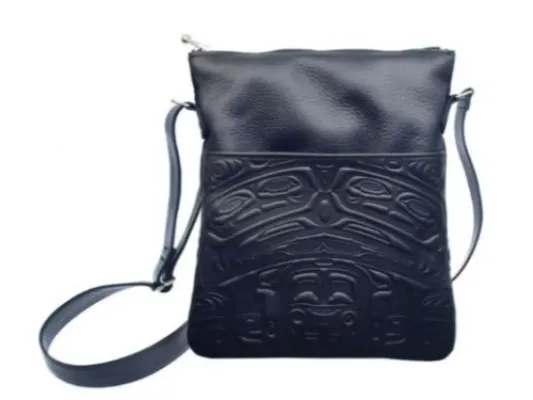 Embossed Leather Solo Bag Bear Box design (Black Leather)