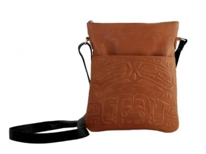 Embossed Leather Solo Bag Bear Box design (Tan Deerskin)