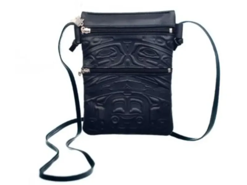 EMBOSSED Passport Pouch Bear Box Design (Black Deerskin)
