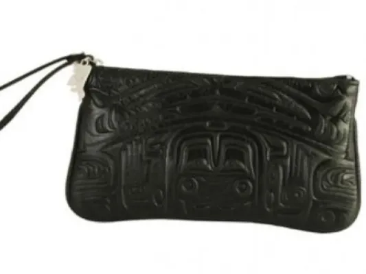 Embossed Wristlet Bear Box Design (Black Leather)