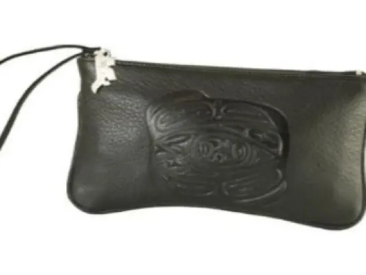 Raven Embossed Wristlet (Black Leather)