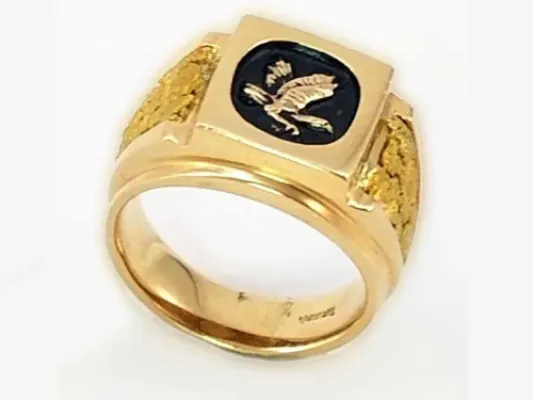 Goldcraft West Men's Gold Nugget Eagle Signet Ring (NM5948)