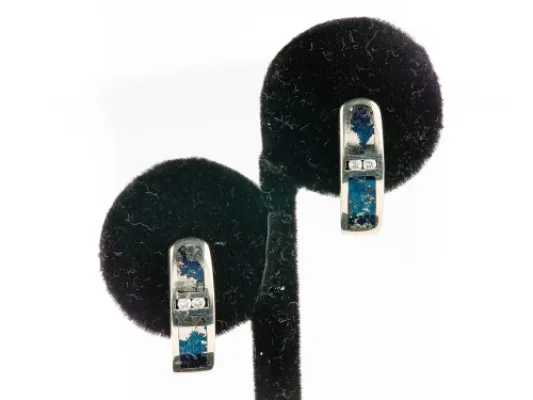 Star Of Alaska Covellite With Two White Diamonds Inlay Earring