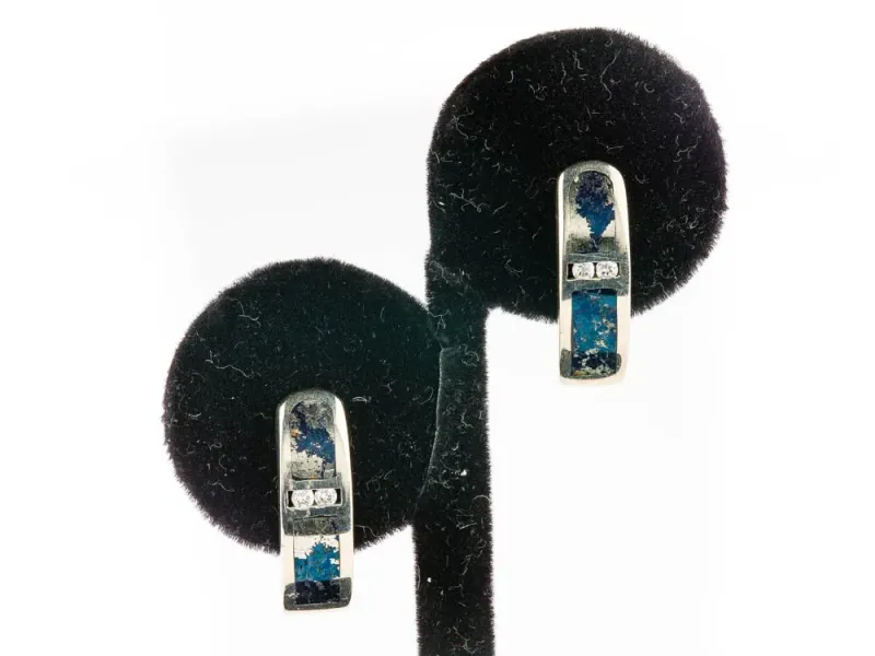 Star Of Alaska Covellite With Two White Diamonds Inlay Earring