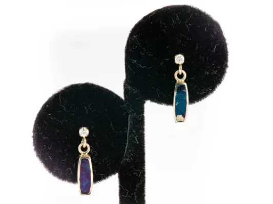 Star Of Alaska Elongated Covellite Earrings With White Diamonds