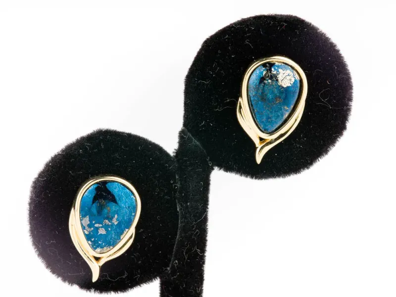 Star Of Alaska Oval Covellite Inlay With A Twisted Frame Earrings