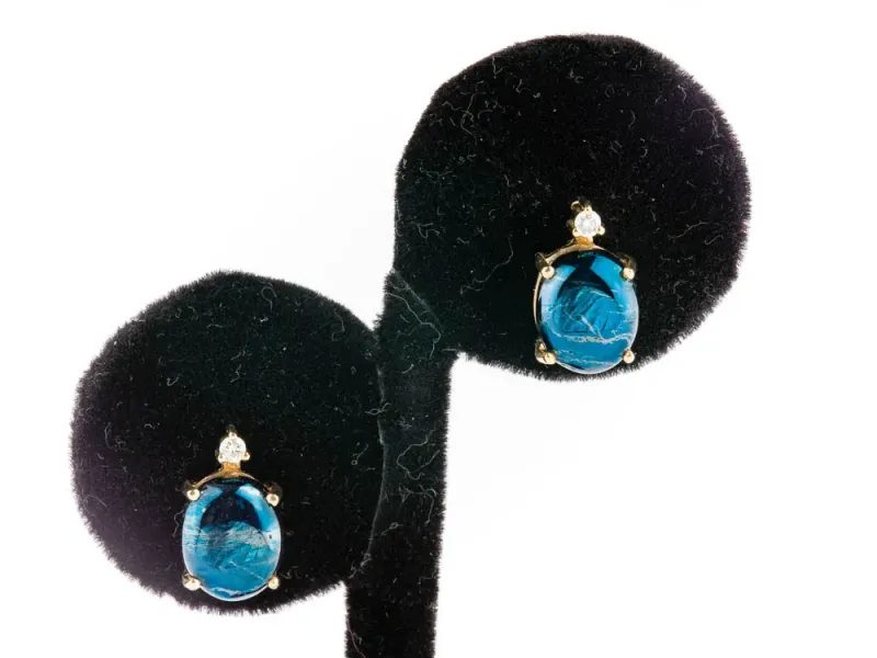 Star Of Alaska Oval Covellite Earring With White Diamonds