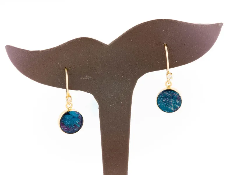 Star Of Alaska Circular Earrings With Covellite Inlay And Small White Diamonds