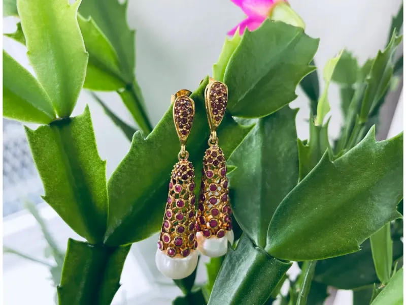Rhodolite Pearl Earrings
