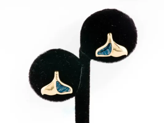 Star Of Alaska Whale Tail Earrings With Half Covellite Inlay