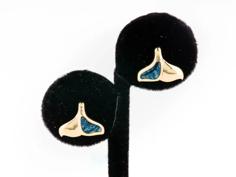 Star Of Alaska Whale Tail Earrings With Half Covellite Inlay