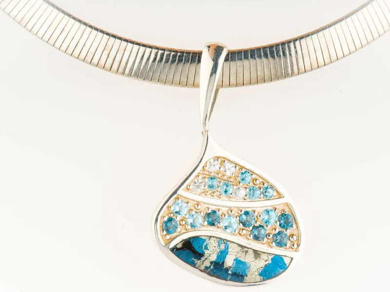 Star Of Alaska Covellite Wave Pendant With Blue & White Sapphires