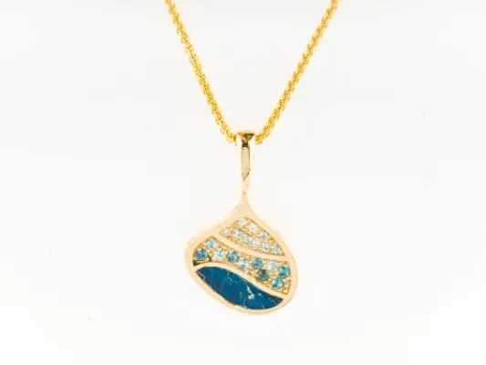 Star Of Alaska Mini Covellite Wave Pendant With Blue & White Sapphires