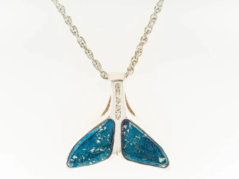 Star Of Alaska Covellite Whale Tail Pendant With White Sapphires
