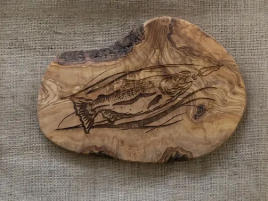 Fishing For Salmon Wood Cutting Board