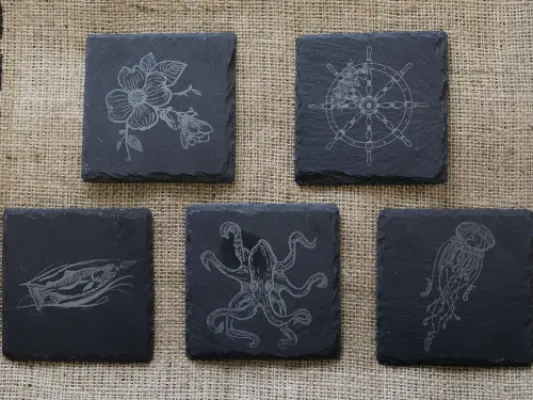 Slate And Wood Square Coasters