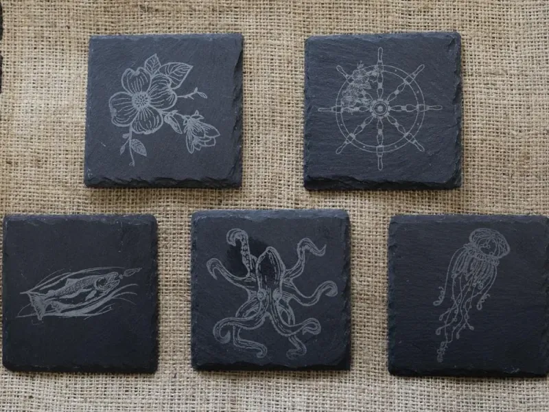 Slate And Wood Square Coasters