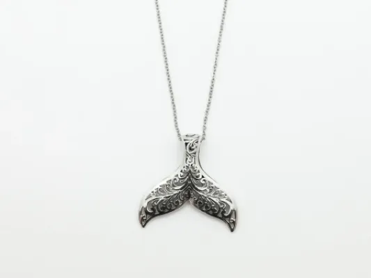 Large Bobby Dugal Filigree Whale Tail 18”  necklace